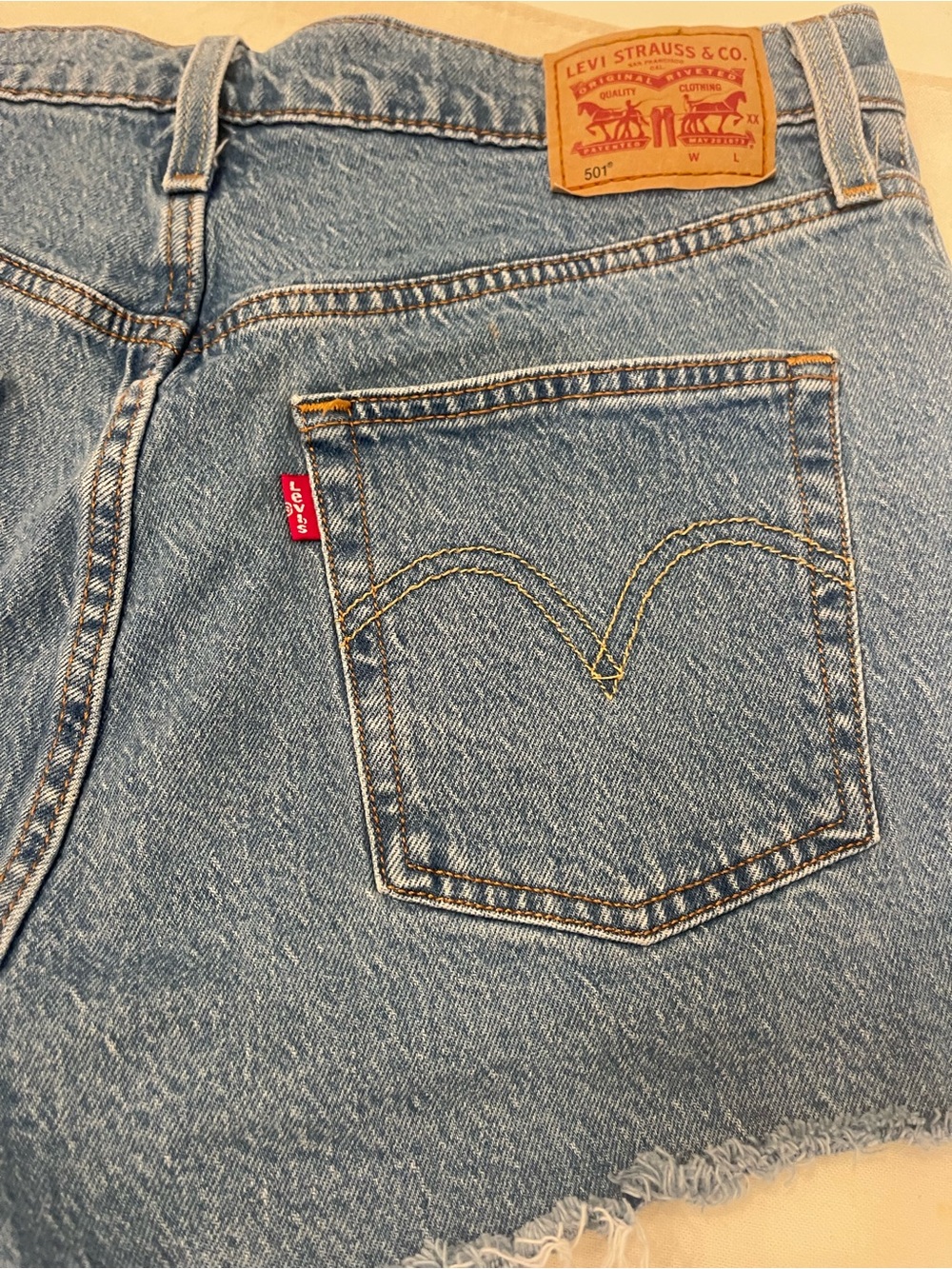 Levi's Light Blue Women’s/Mens 501 Denim Shorts with Red Tab